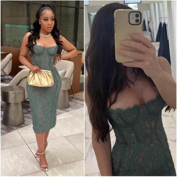 NWT House of CB Midi Maxi Dress Green Lace Joelle Underwire Bodycon size S - Picture 2 of 10